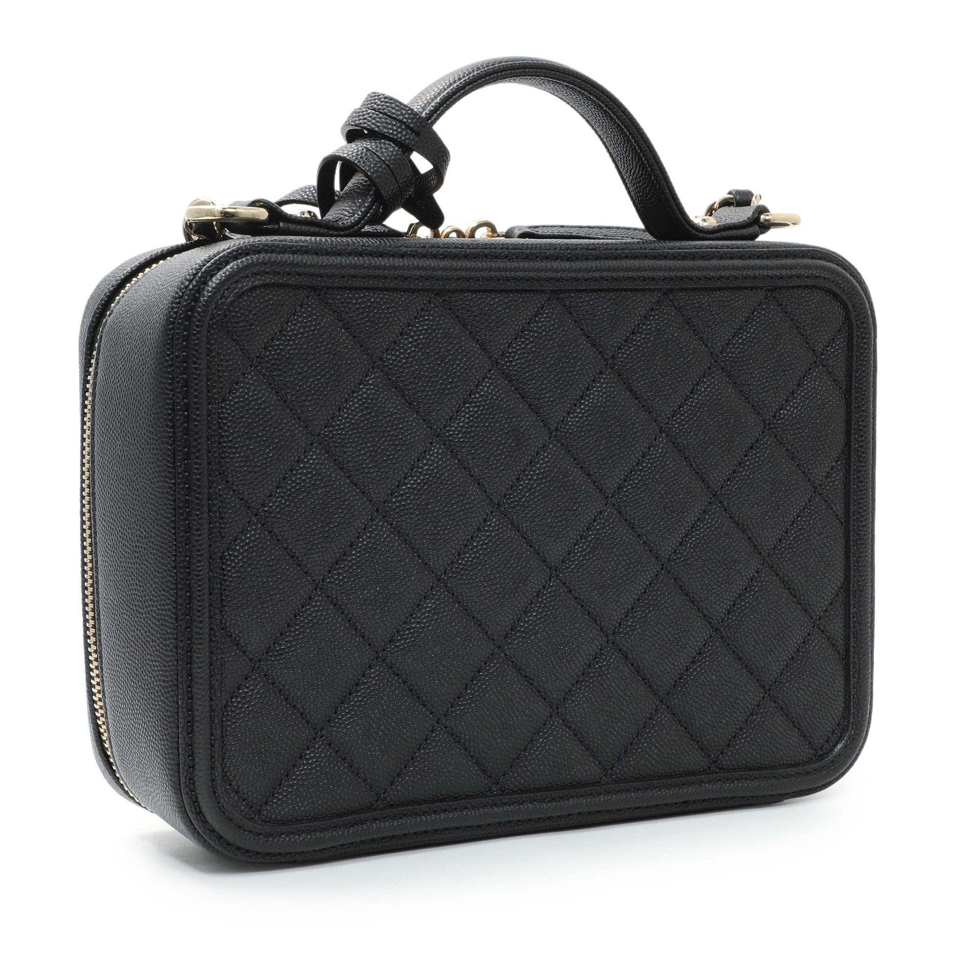Exclusive Chanel Black Caviar Quilted Medium CC Filigree Vanity Case — Side View