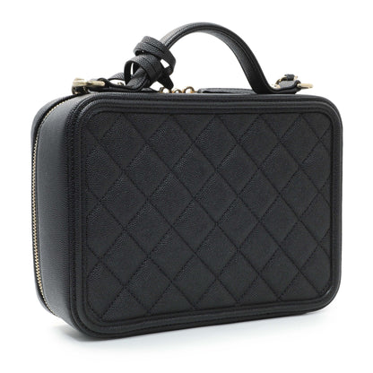 Exclusive Chanel Black Caviar Quilted Medium CC Filigree Vanity Case — Side View