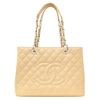 Exclusive Chanel Beige Quilted Caviar Grand Shopping Tote GST — Front View