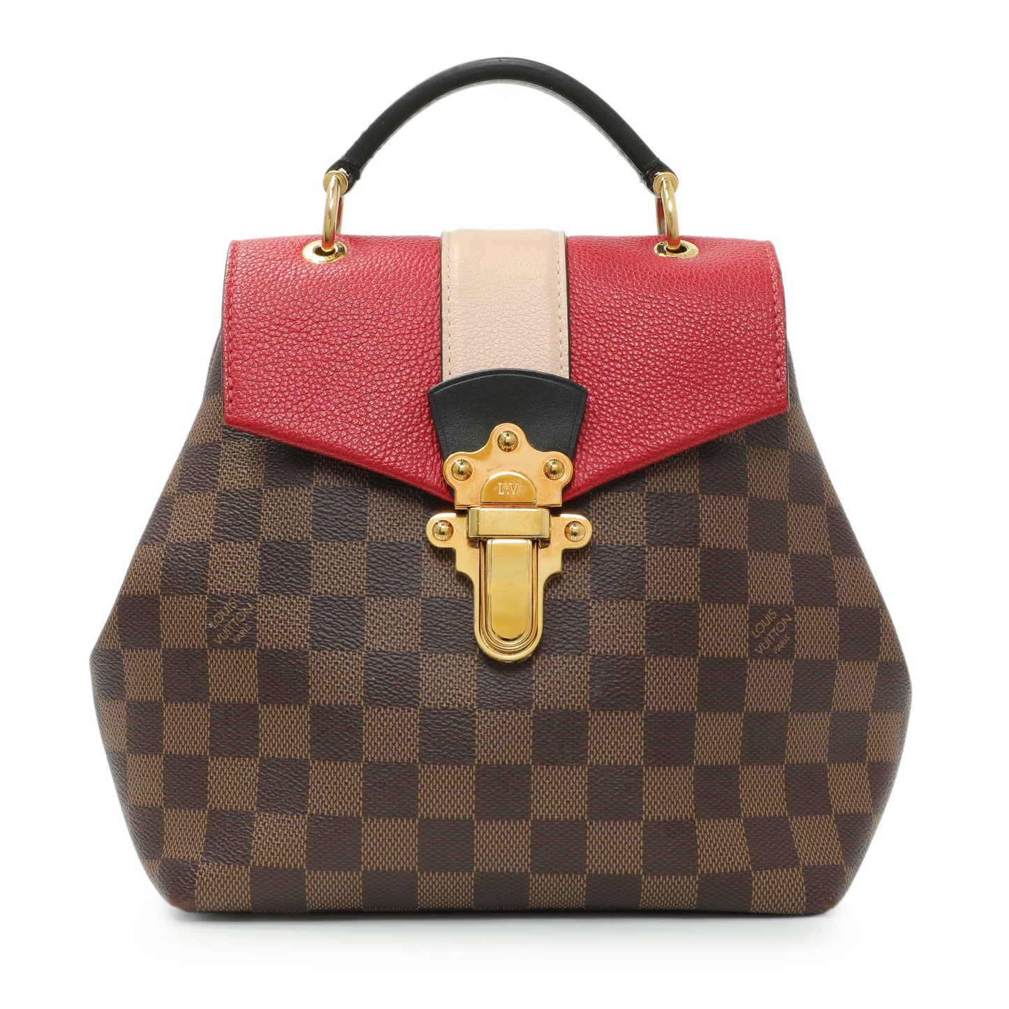 Exclusive Louis Vuitton Red Damier Ebene Clapton Backpack — Front View