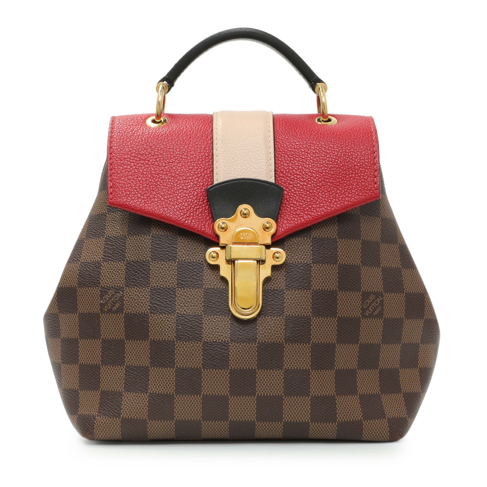 Exclusive Louis Vuitton Red Damier Ebene Clapton Backpack — Front View