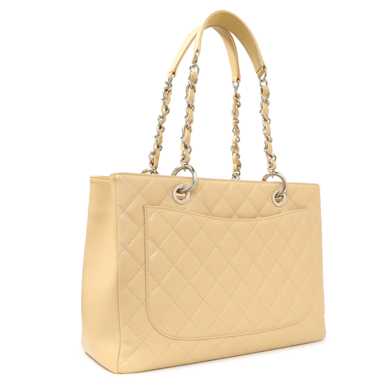 Exclusive Chanel Beige Quilted Caviar Grand Shopping Tote GST — Side View