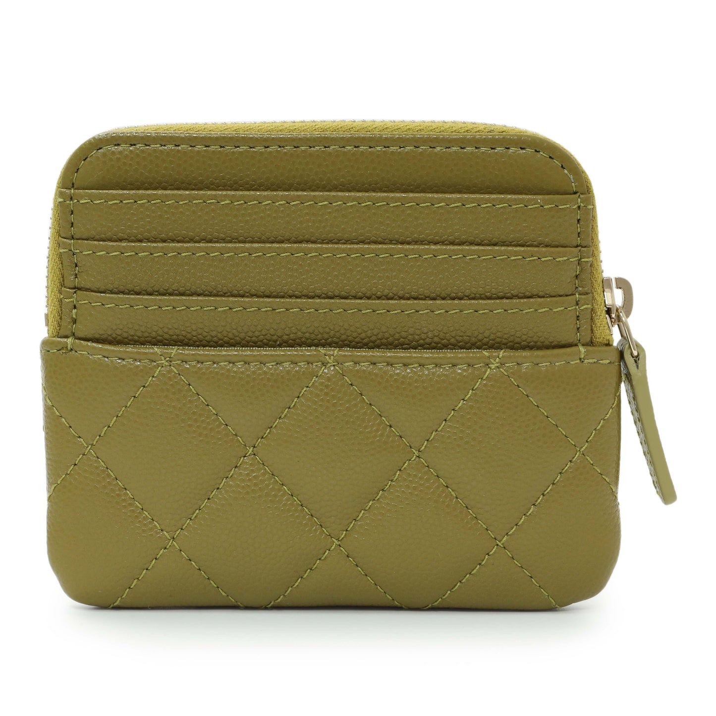 Exclusive Chanel Khaki Green Caviar Crystal CC Zipped Coin Purse — Side View
