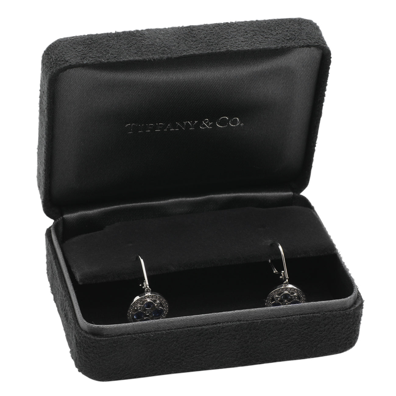 Exclusive Tiffany & Co. Platinum Diamond Sapphire Cobblestone Earrings — Top View