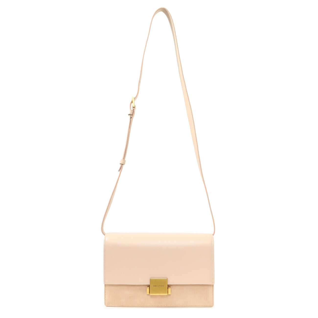 Exclusive Saint Laurent Marble Pink Smooth Calfskin Suede Medium Bellechasse Bag — Front View
