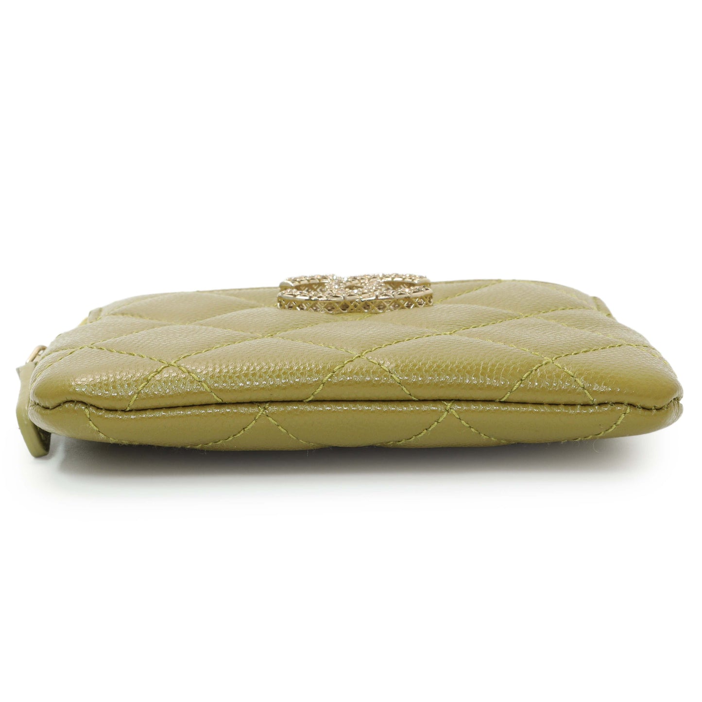 Exclusive Chanel Khaki Green Caviar Crystal CC Zipped Coin Purse — Back View