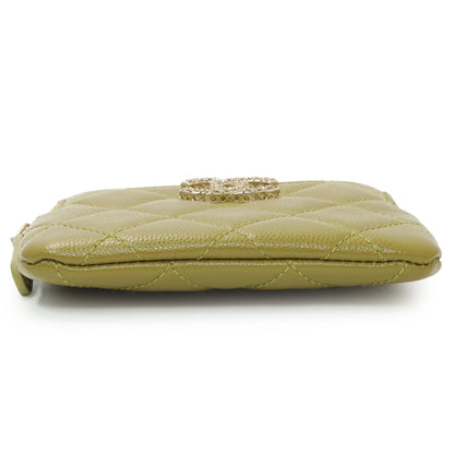 Exclusive Chanel Khaki Green Caviar Crystal CC Zipped Coin Purse — Back View