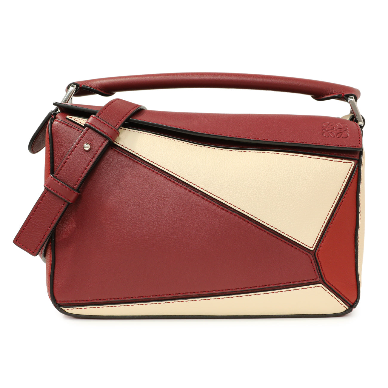 Exclusive Loewe Burgundy Calfskin Small Puzzle Bag — Front View