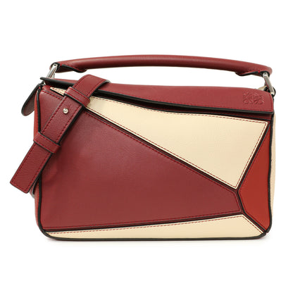 Exclusive Loewe Burgundy Calfskin Small Puzzle Bag — Front View