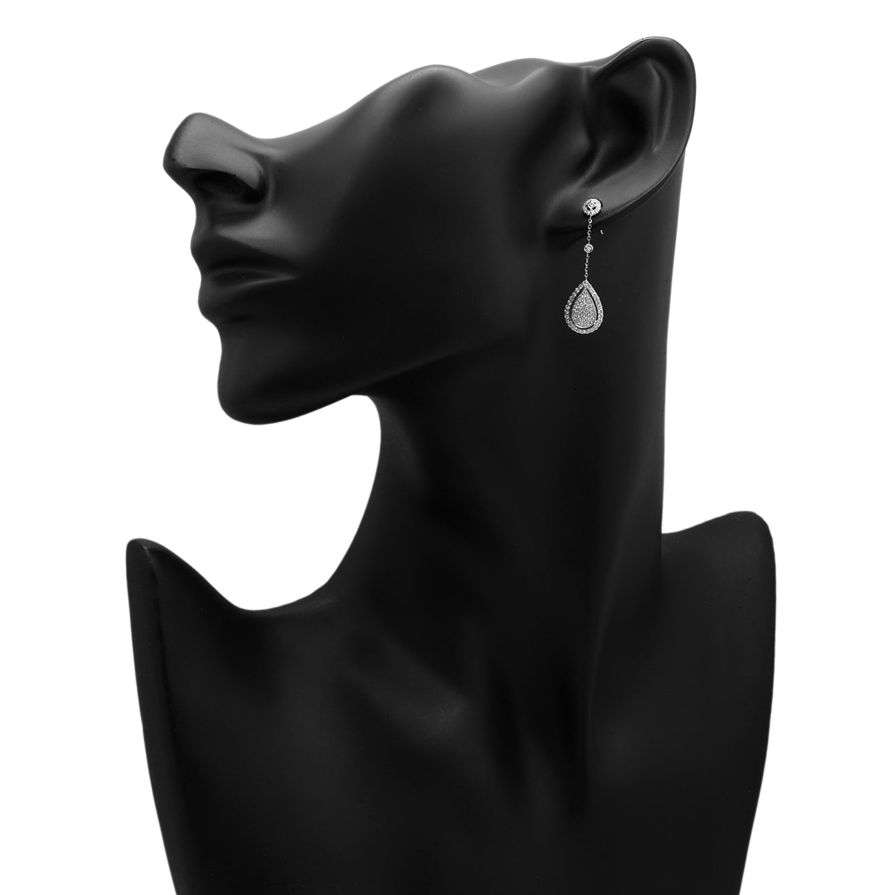 Exclusive 18K White Gold 0.38 Carat Diamond Cluster Pear Drop Earrings — Back View