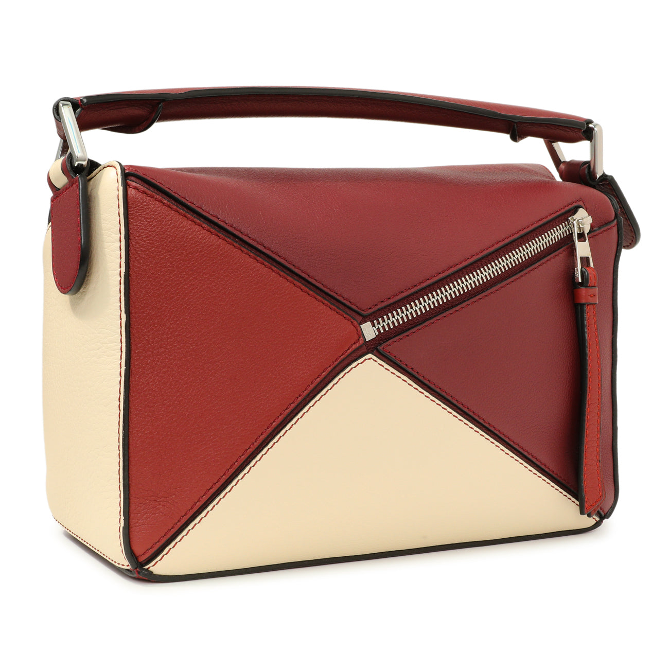 Exclusive Loewe Burgundy Calfskin Small Puzzle Bag — Side View