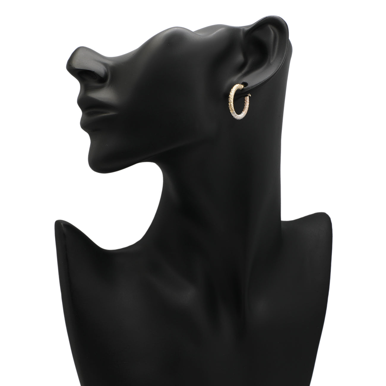 Exclusive 10K Tri-Gold Diamond Cut Hoop Earrings — Back View