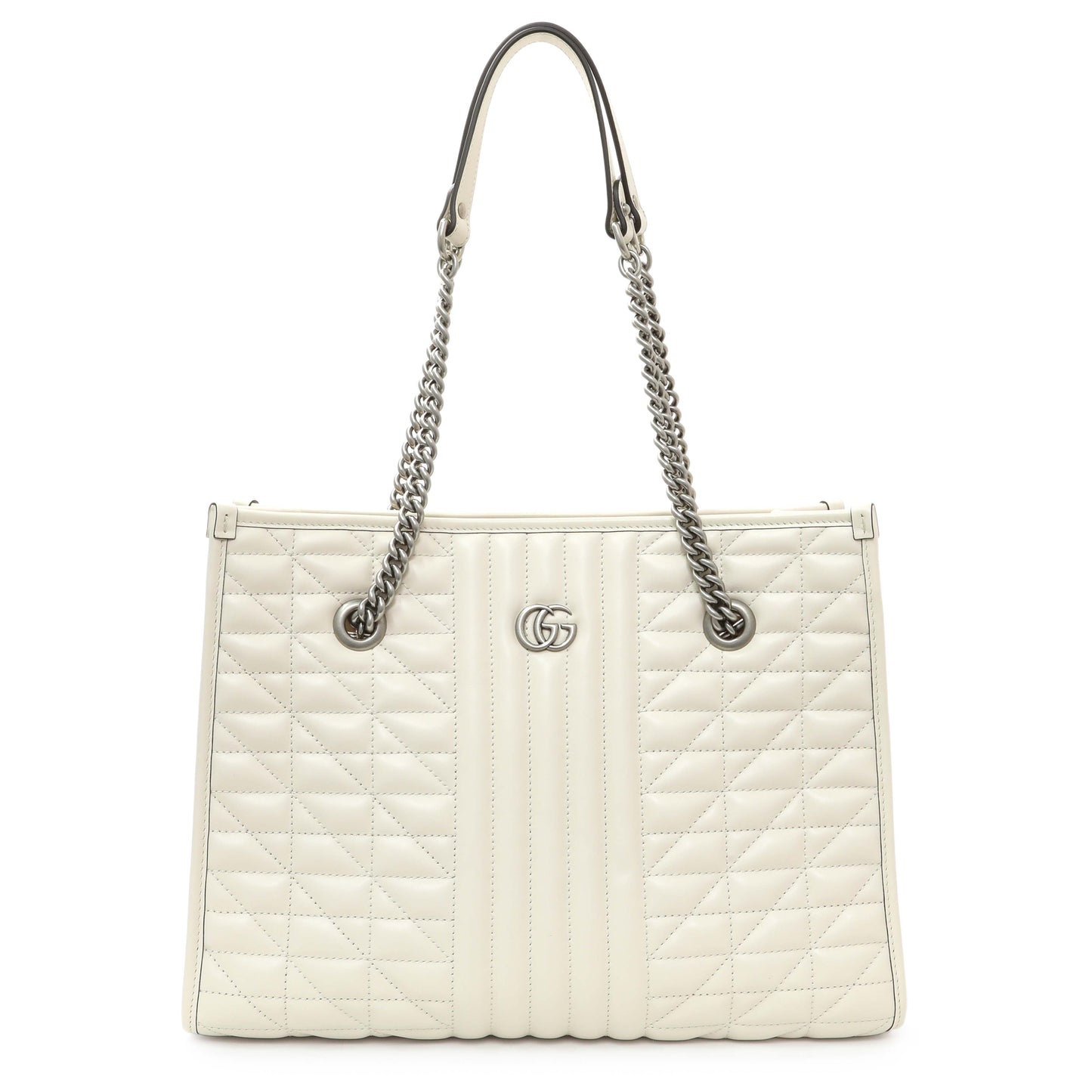 Exclusive Gucci Cream Calfskin Matelasse Medium GG Marmont Shopping Tote — Front View