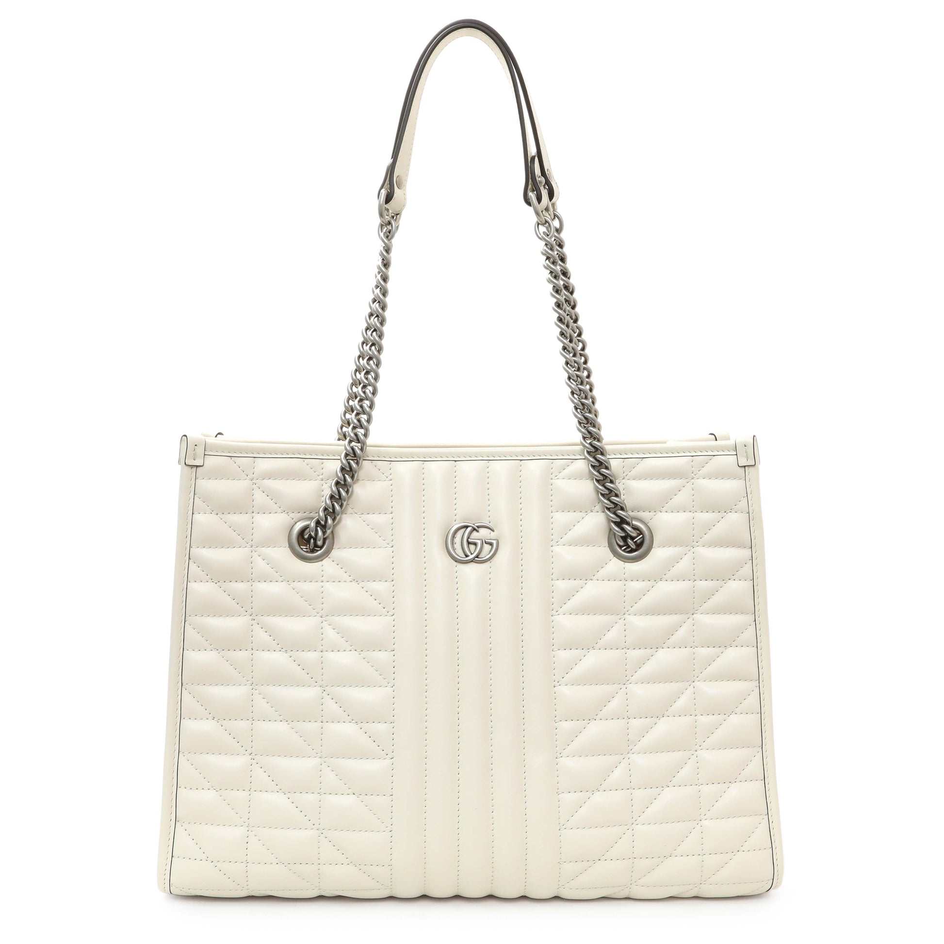 Exclusive Gucci Cream Calfskin Matelasse Medium GG Marmont Shopping Tote — Front View