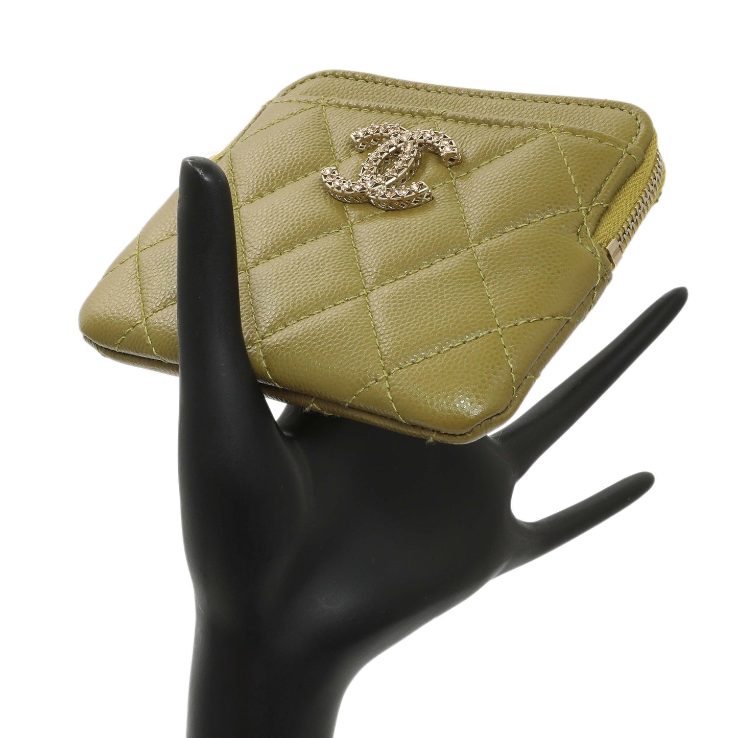 Exclusive Chanel Khaki Green Caviar Crystal CC Zipped Coin Purse — Alternate View 7