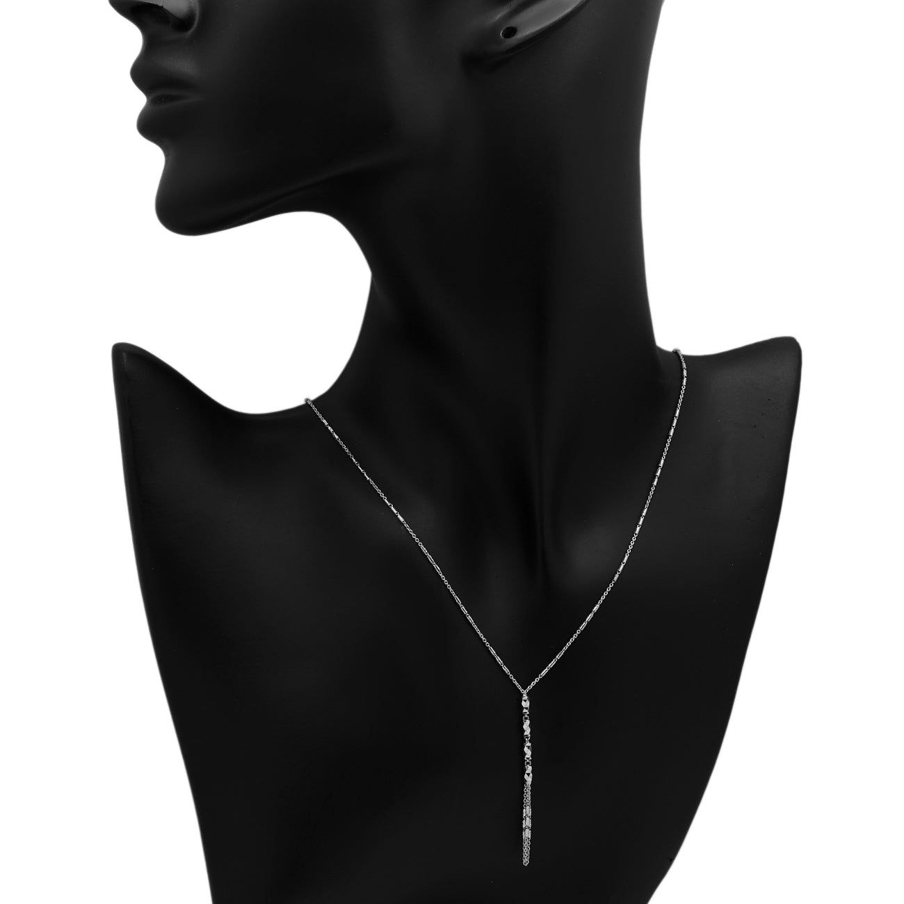 Exclusive 18K White Gold Diamond Cut Lariat Necklace — Back View