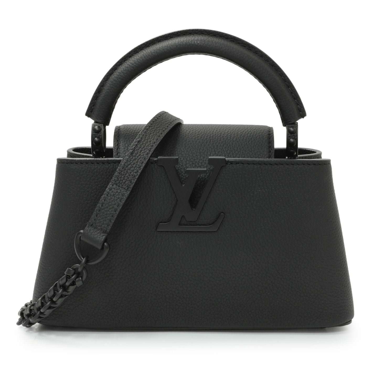 Exclusive Louis Vuitton Black Matte Taurillon Capucines East West Mini — Front View