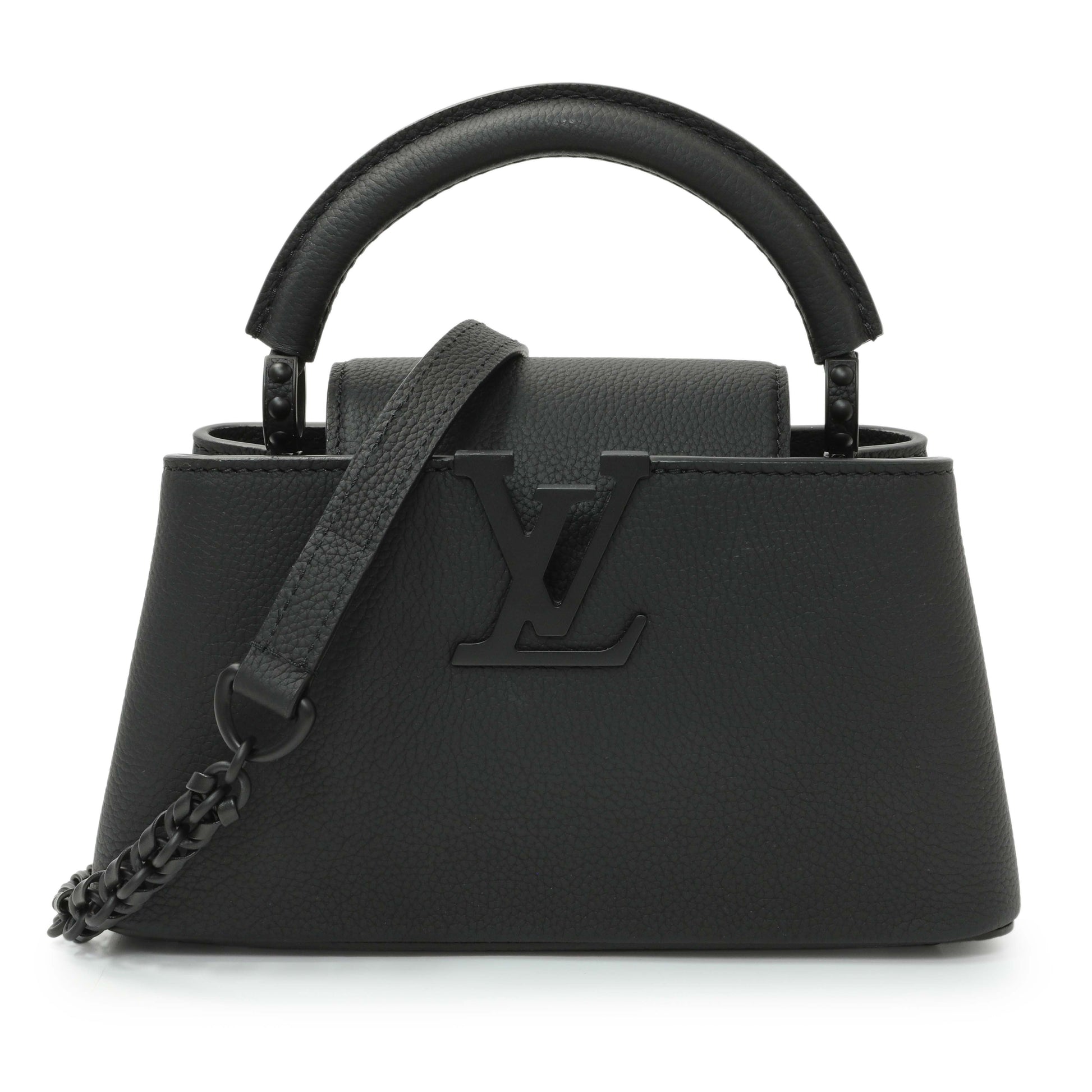 Exclusive Louis Vuitton Black Matte Taurillon Capucines East West Mini — Front View