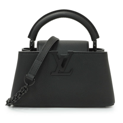 Exclusive Louis Vuitton Black Matte Taurillon Capucines East West Mini — Front View