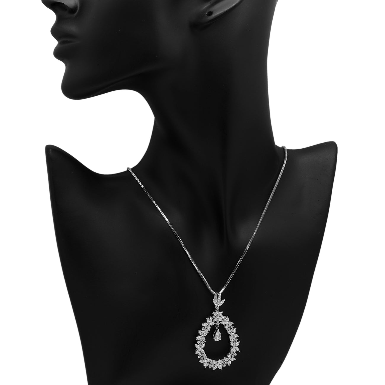 Exclusive 18K White Gold 3.73 Carat Teardrop Diamond Cluster Pendant — Back View