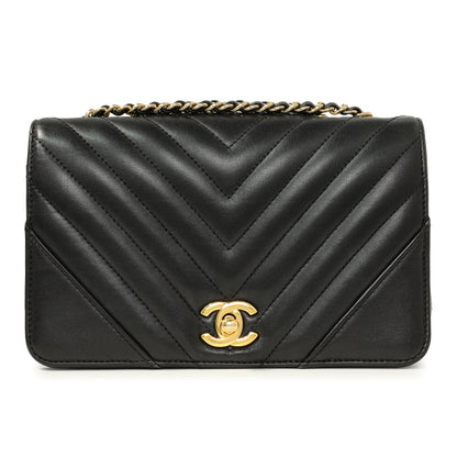 Exclusive Chanel Black Chevron Quilted Calfskin Mini Statement Flap — Front View