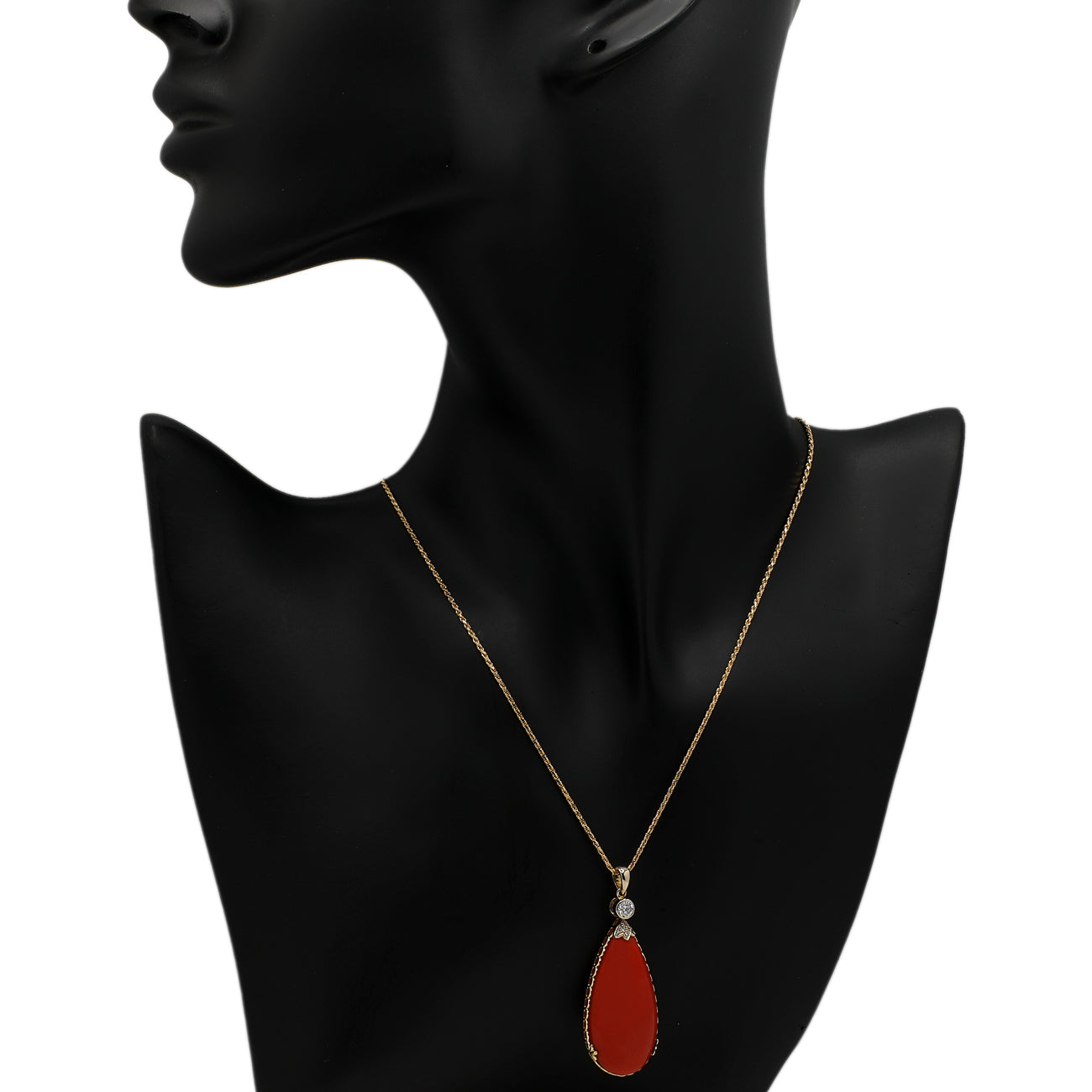 Exclusive 14K Yellow Gold Cabochon Coral Pendant — Top View