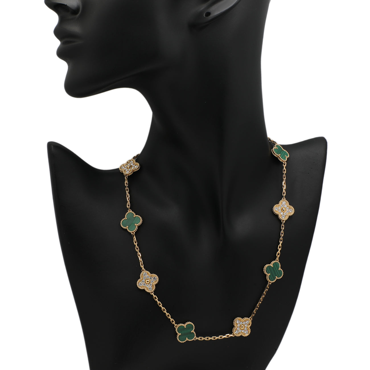 Exclusive Van Cleef & Arpels 18K Yellow Gold 10 Motifs Vintage Alhambra Necklace — Top View