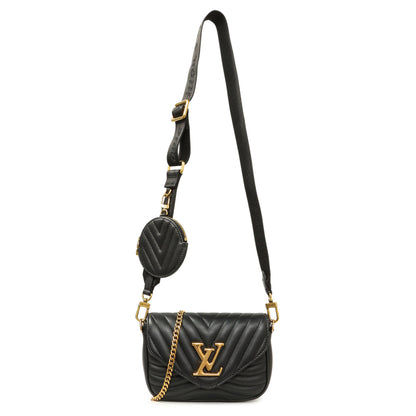 Exclusive Louis Vuttion Black Calfskin New Wave Multi Pochette — Front View