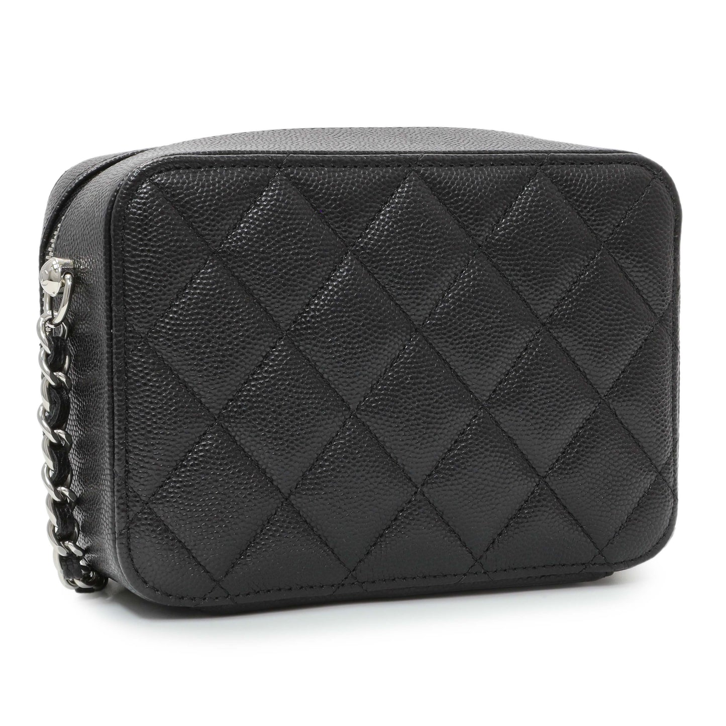 Exclusive Chanel Black Quilted Caviar CC Vanity Case with Chain — Side View
