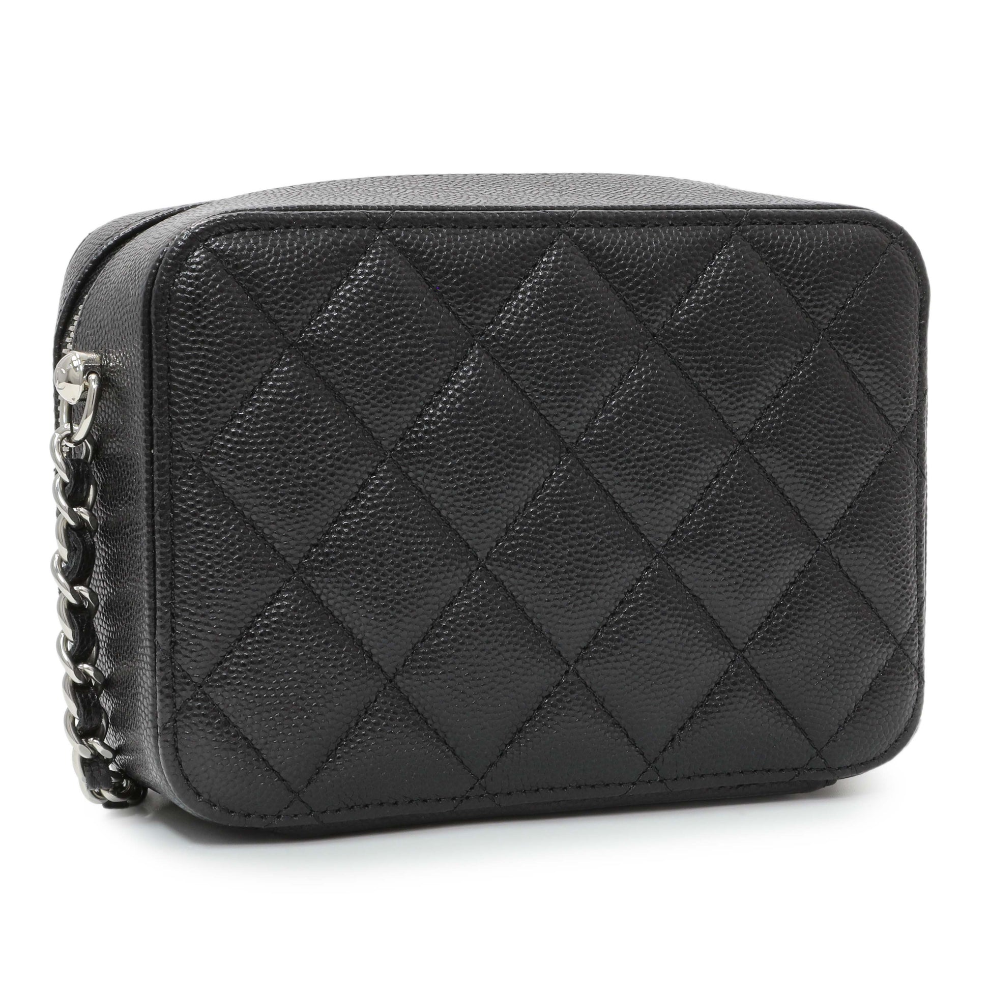 Exclusive Chanel Black Quilted Caviar CC Vanity Case with Chain — Side View