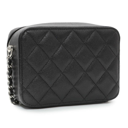 Exclusive Chanel Black Quilted Caviar CC Vanity Case with Chain — Side View