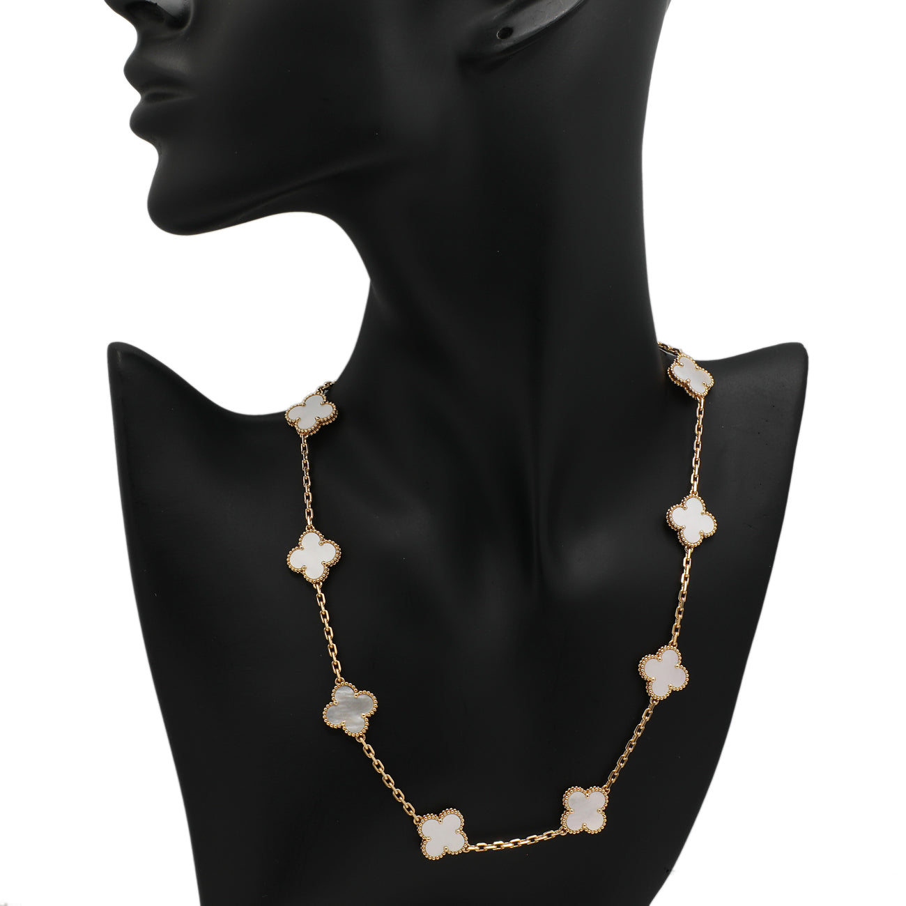 Exclusive Van Cleef & Arpels 18K Yellow Gold 10 Motifs Vintage Alhambra Necklace — Top View