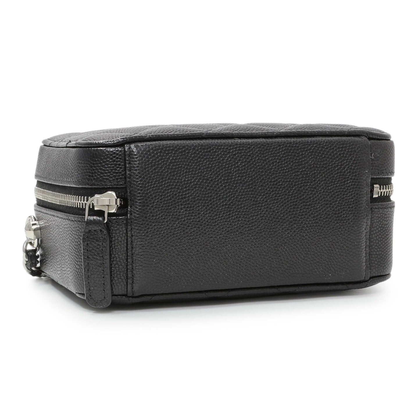 Exclusive Chanel Black Quilted Caviar CC Vanity Case with Chain — Back View