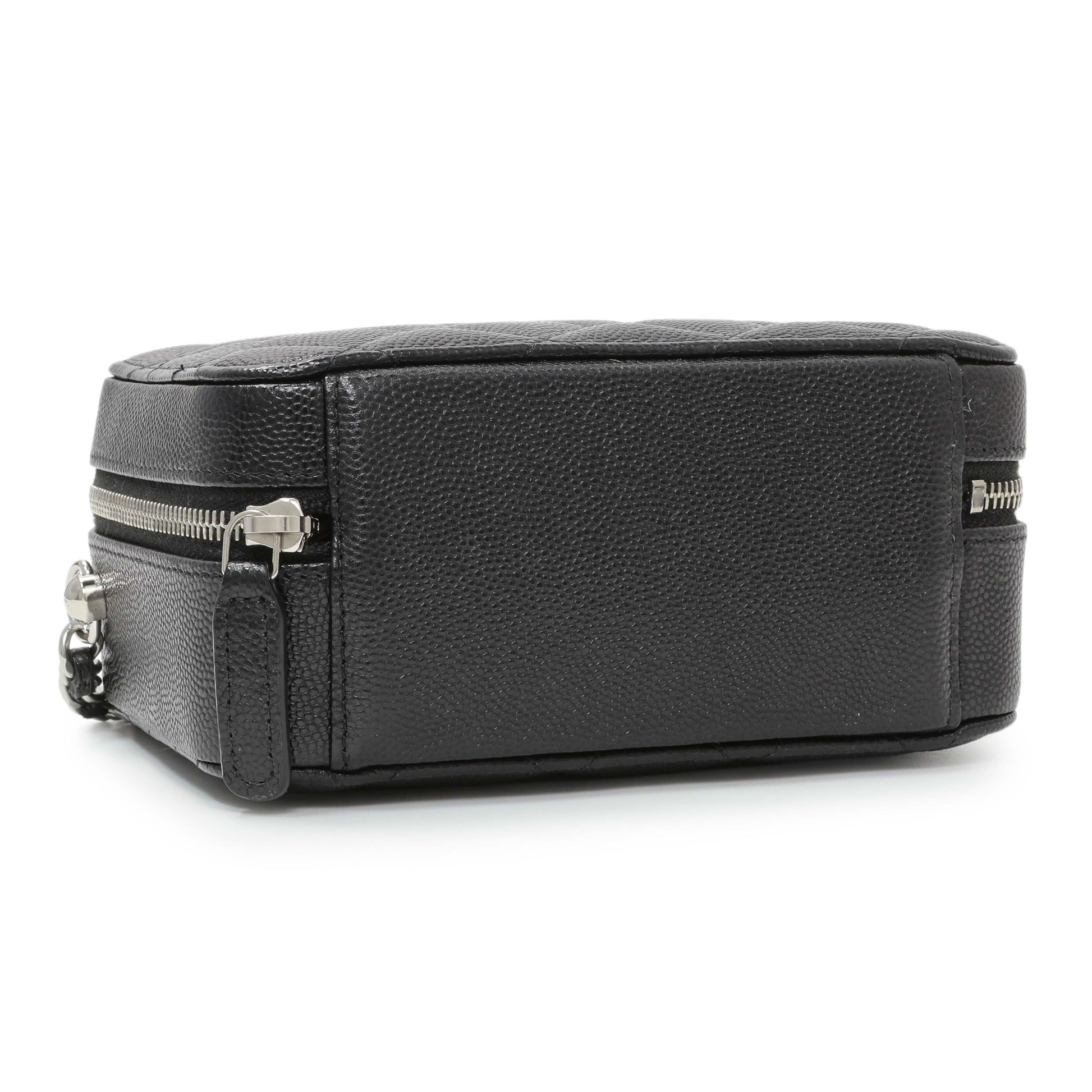 Exclusive Chanel Black Quilted Caviar CC Vanity Case with Chain — Back View