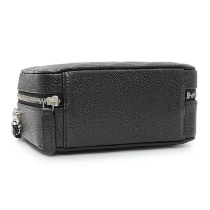 Exclusive Chanel Black Quilted Caviar CC Vanity Case with Chain — Back View