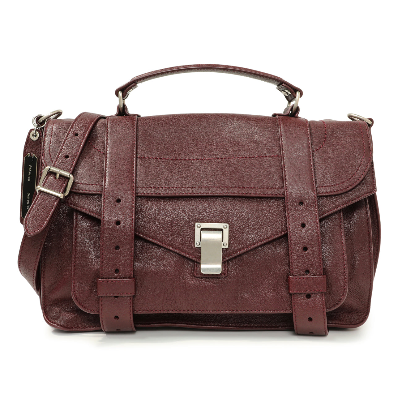 Exclusive Proenza Schouler Burgundy Lambskin Medium PS1 Satchel — Front View