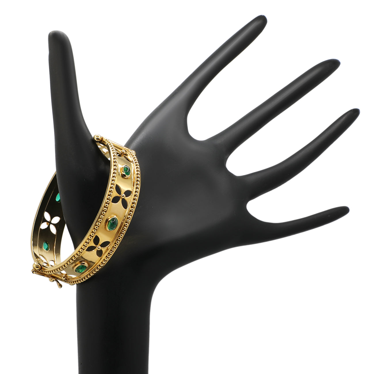 Exclusive 18K Yellow Gold Temple St. Clair 3.18 Carat Emerald Bangle — Back View