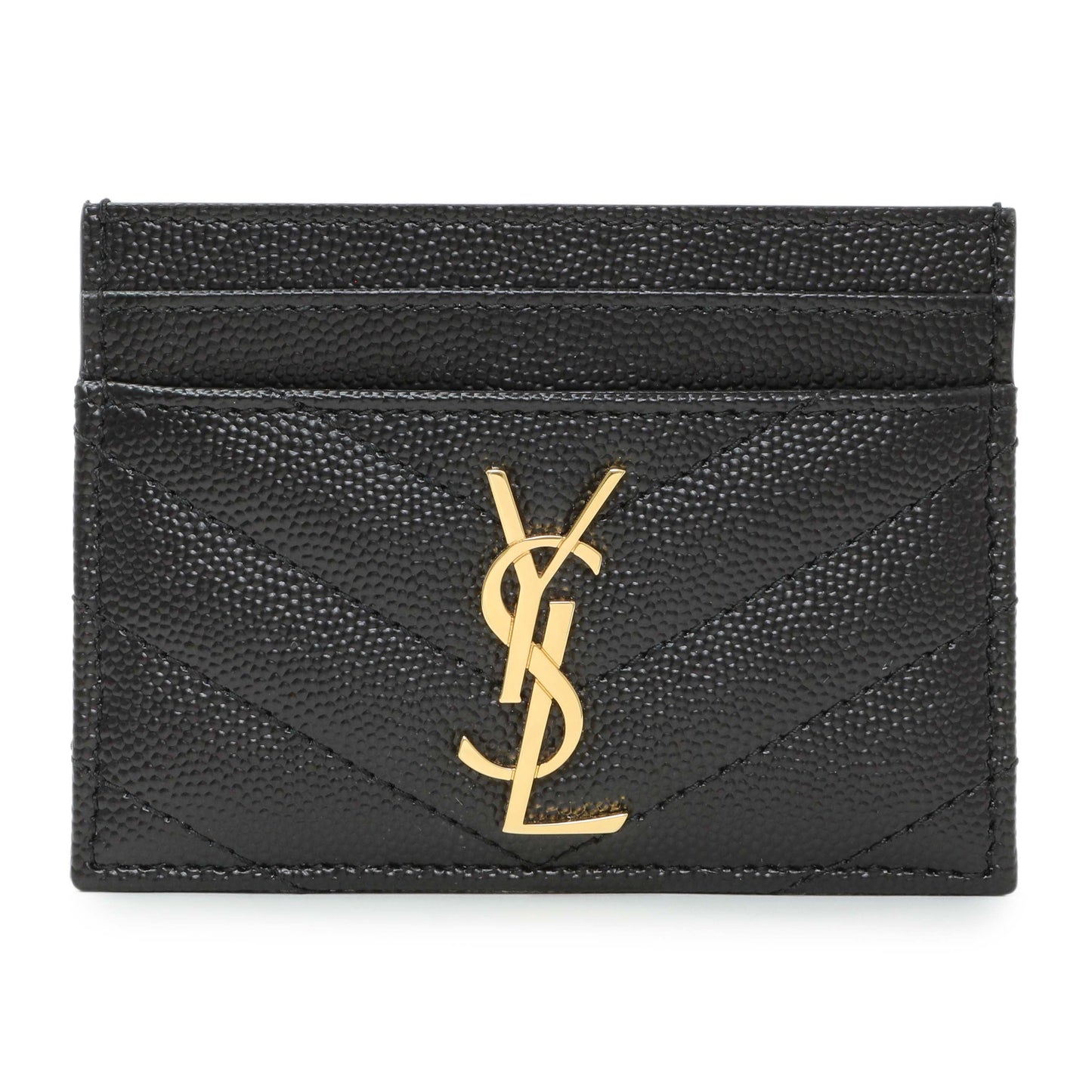 Exclusive Saint Laurent Grain De Poudre Matelasse Chevron Monogram Card Case — Front View