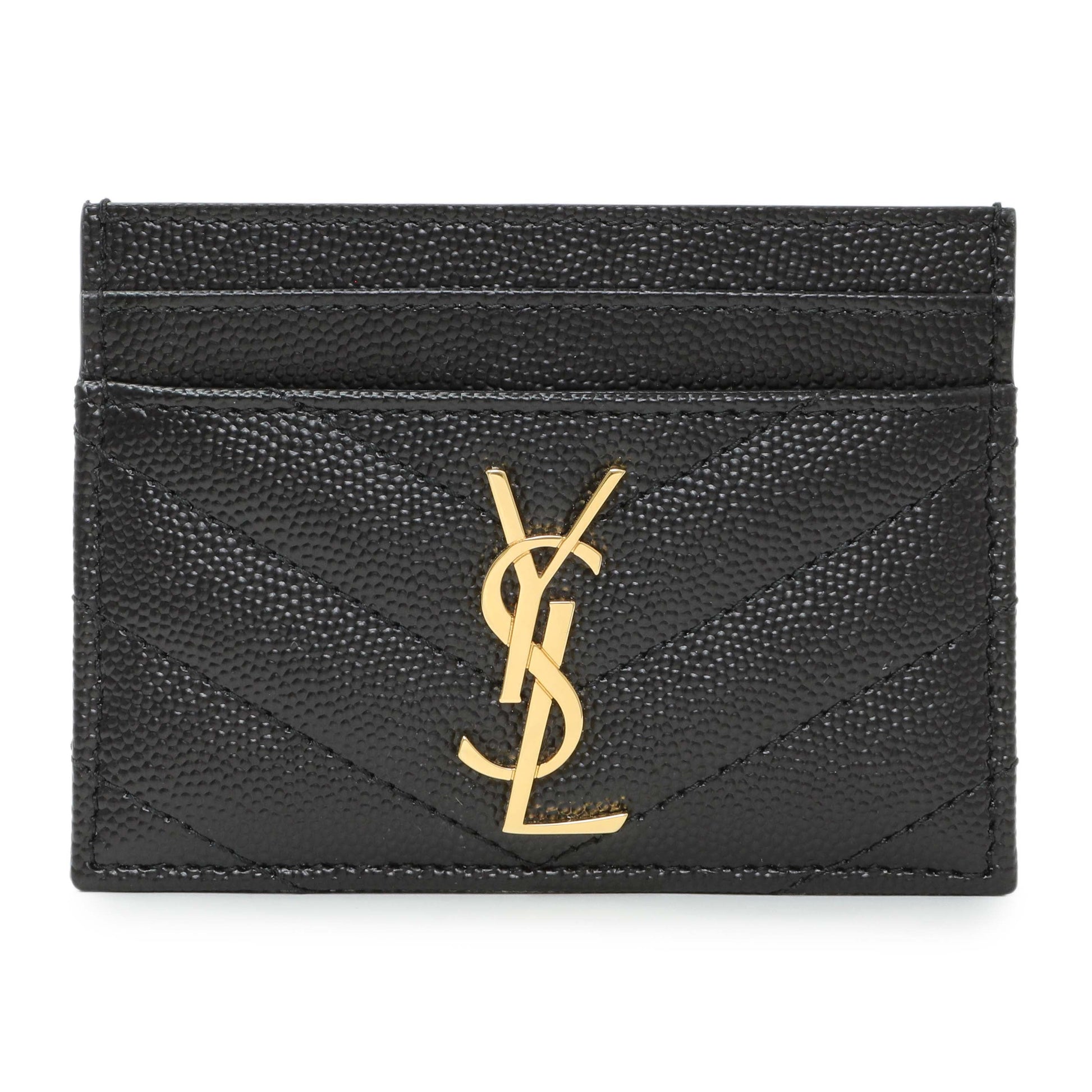 Exclusive Saint Laurent Grain De Poudre Matelasse Chevron Monogram Card Case — Front View