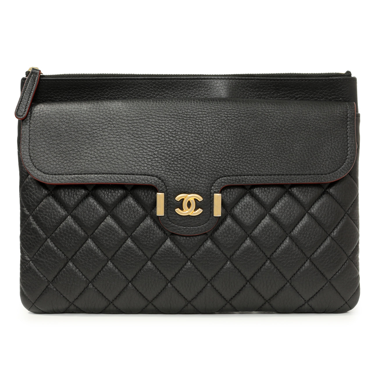 Exclusive Grained Black Quilted Calfskin Archi Chic Cosmetic Case — Front View