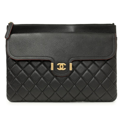 Exclusive Grained Black Quilted Calfskin Archi Chic Cosmetic Case — Front View