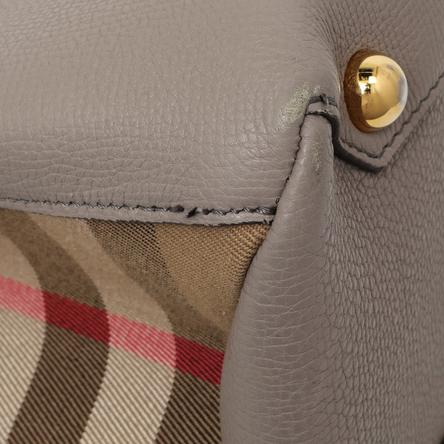 Exclusive Burberry Grey Calfskin House Check Medium Banner Tote — Lifestyle View