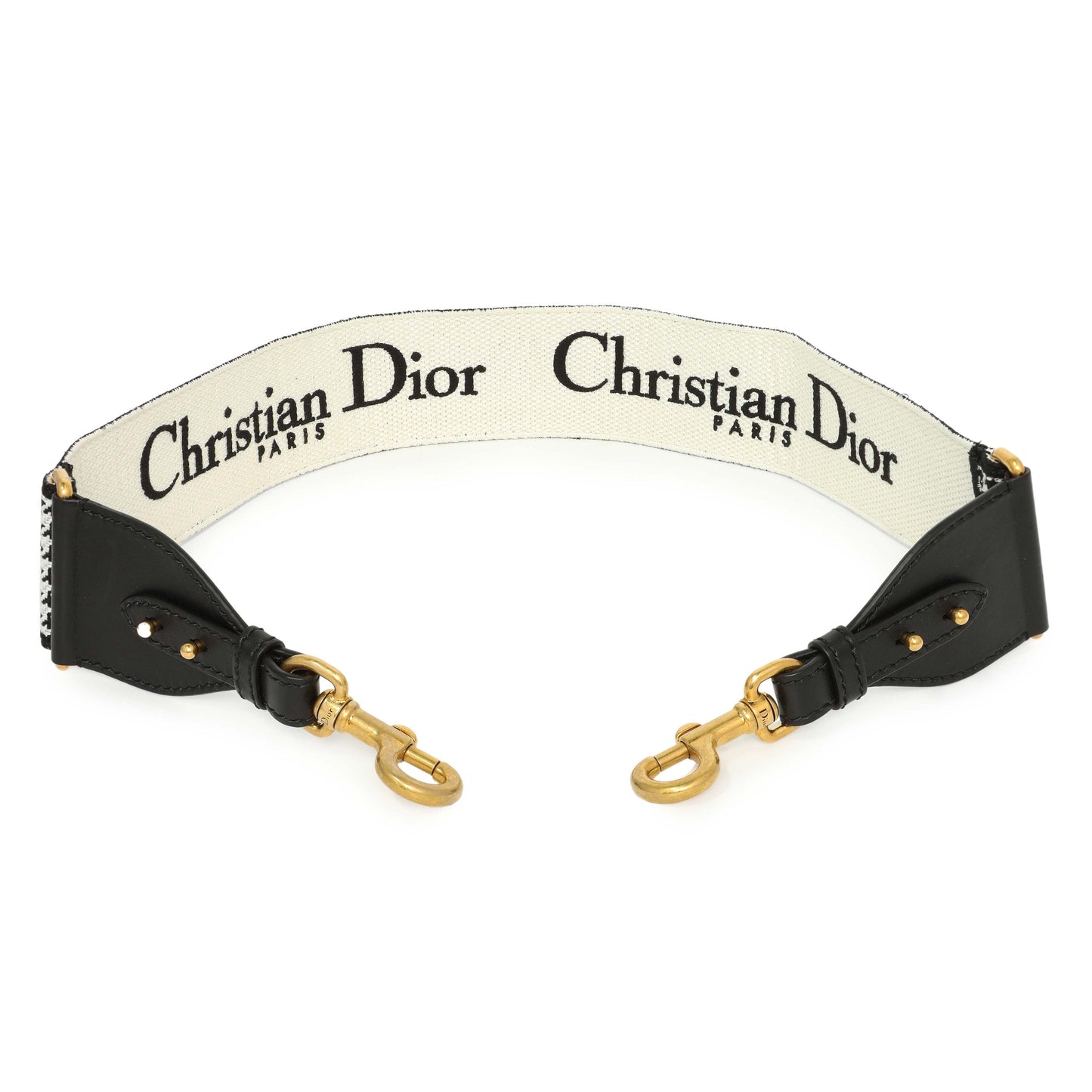 Exclusive Christian Dior Canvas Houndstooth Embroidered 30 Montaigne Shoulder Strap — Front View