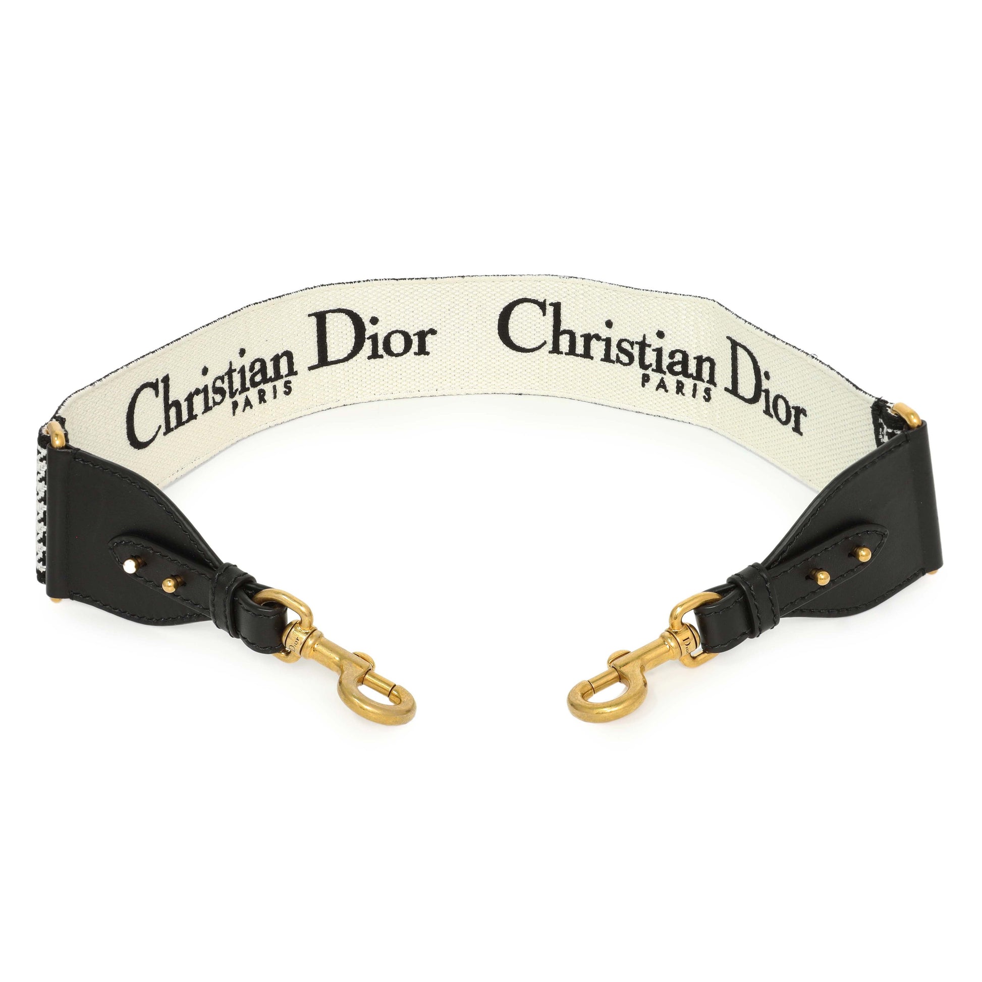 Exclusive Christian Dior Canvas Houndstooth Embroidered 30 Montaigne Shoulder Strap — Front View