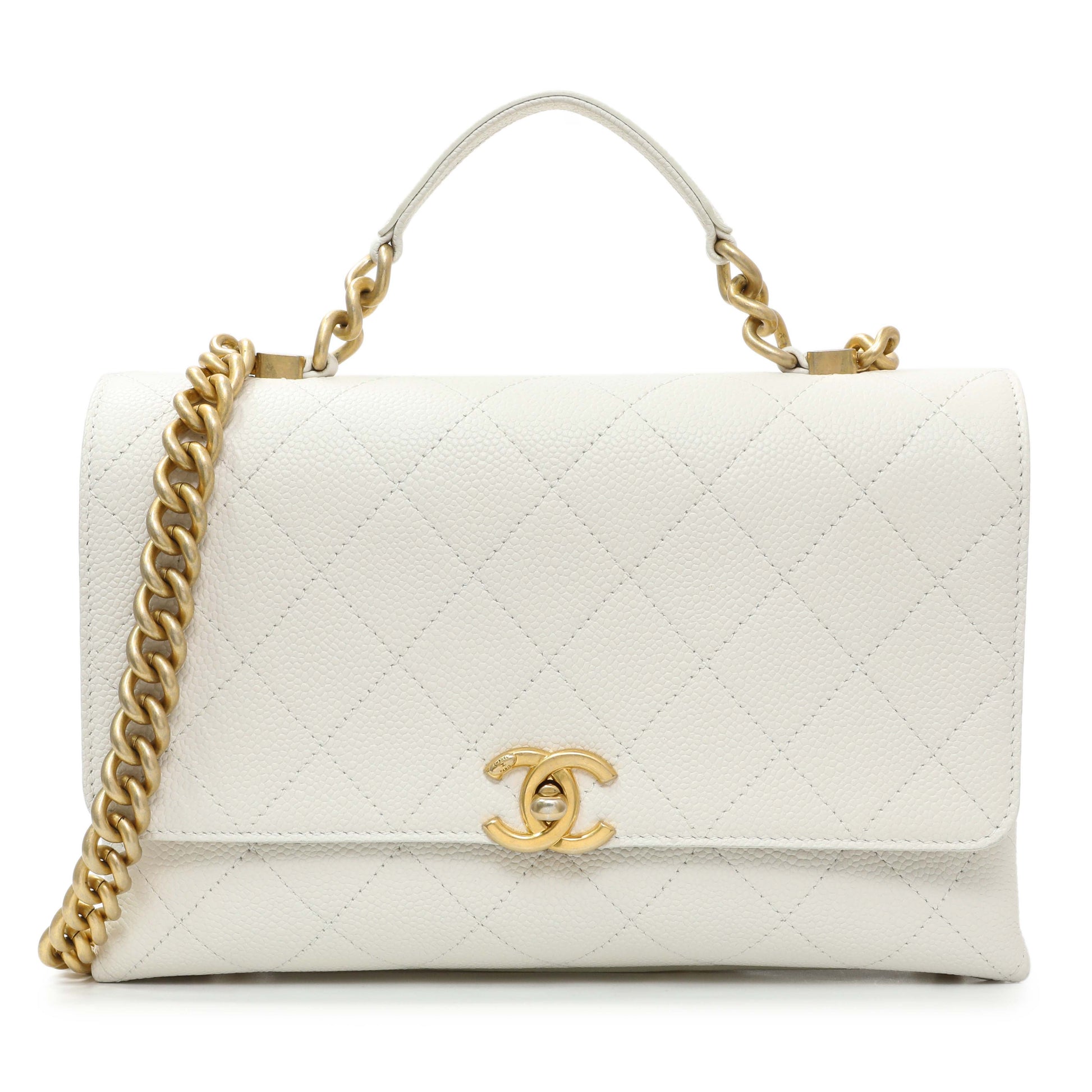 Exclusive Chanel White Quilted Caviar Chic Affinity Flap — Front View