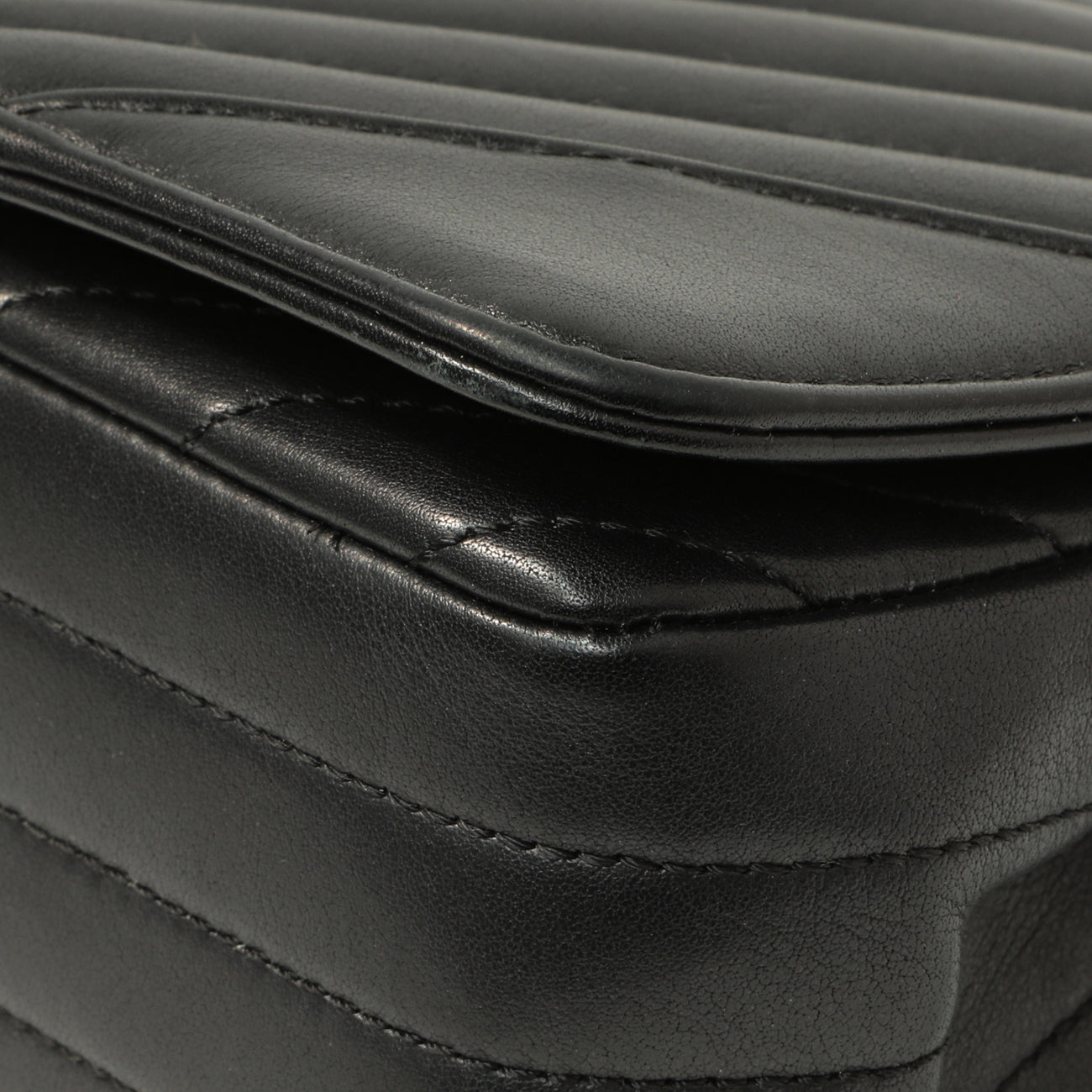 Exclusive Chanel Black Chevron Quilted Calfskin Mini Statement Flap — Detail View