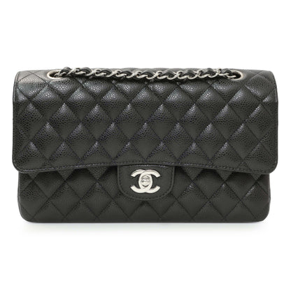 Exclusive Chanel Black Quilted Caviar Medium Classic Double Flap — Front View