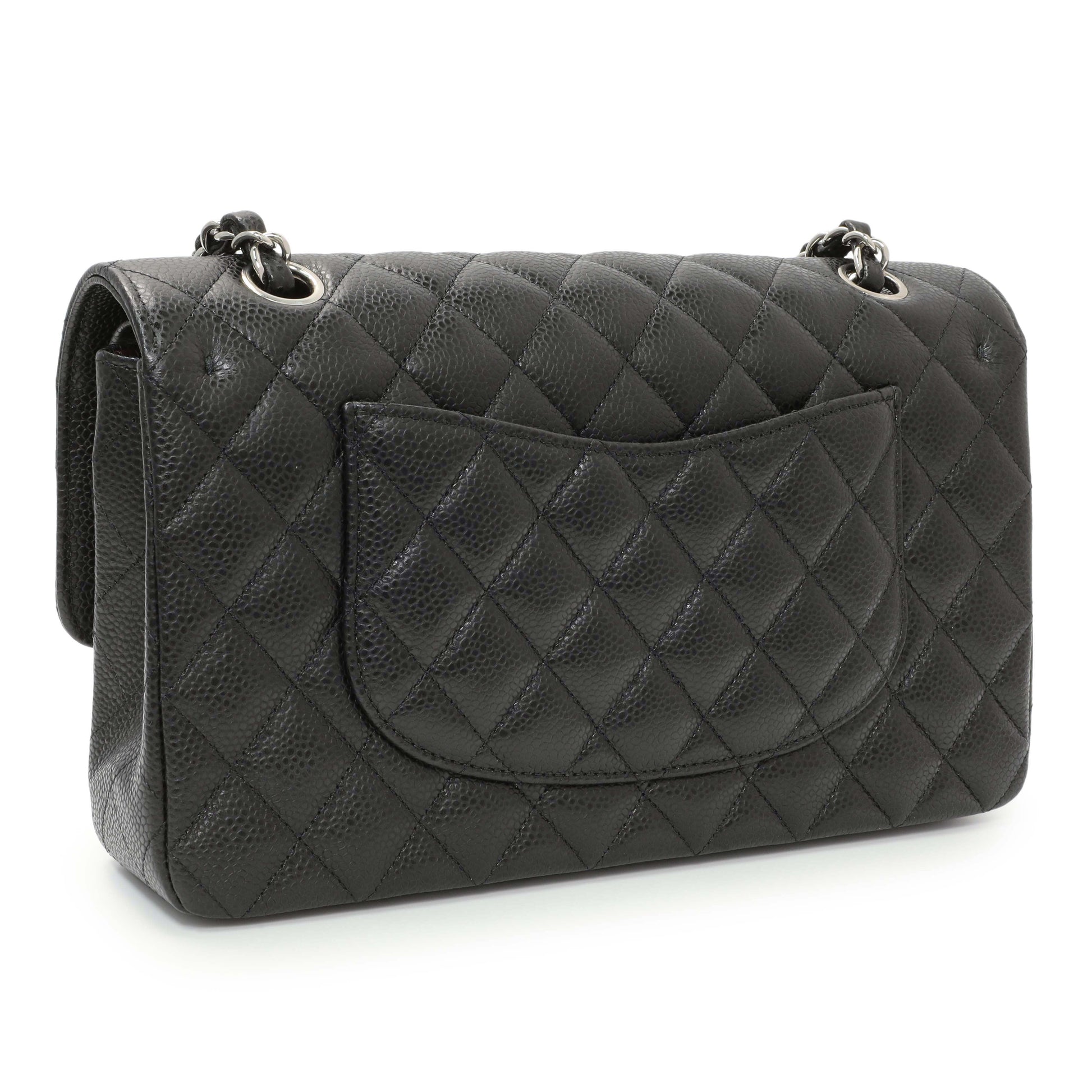 Exclusive Chanel Black Quilted Caviar Medium Classic Double Flap — Side View