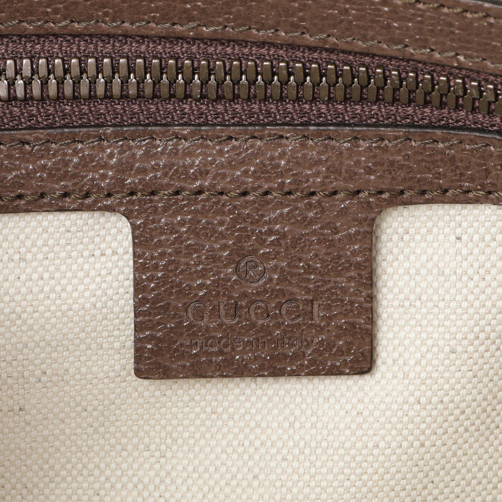 Exclusive Gucci Brown Soft GG Supreme Monogram Medium Ophidia Belt Bag — Detail View