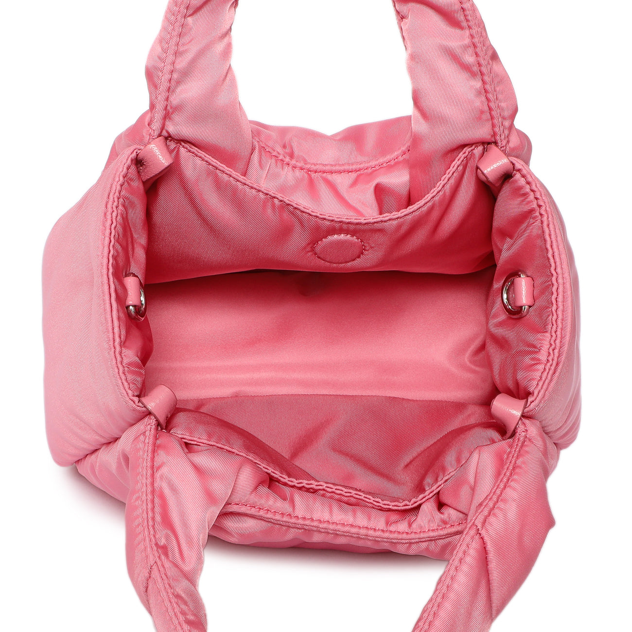 Exclusive Prada Pink Re-Nylon Mini Padded Soft Tote — Detail View